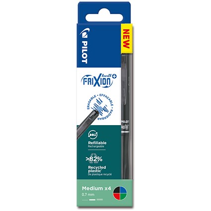 Pilot FriXion Ball Plus 07 Ballpoint Pen, Assorted, Pack of 4