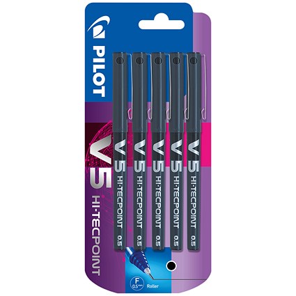 Pilot V5 Rollerball Pens Black (Pack of 5)