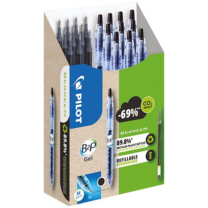 Pilot B2P Gel Ink Retractable Rollerball Medium Tip Black 10 Pens+10 Refills (Pack of 20)
