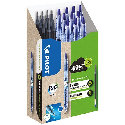 Pilot B2P GreenPack Gel Ink Rollerball Pen/Refill 10 Pens+10 Refills Blue (Pack of 20)