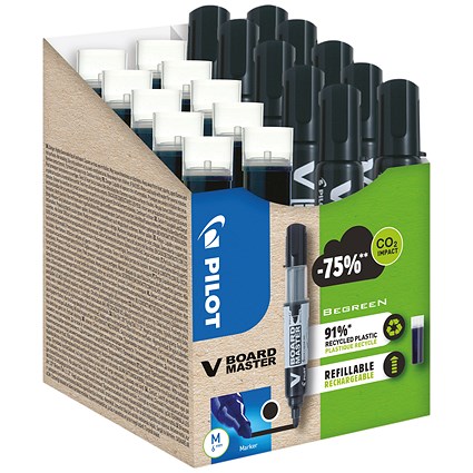 Pilot V-Board Master Markers & Refills, Medium Tip, Black, Pack of 20(10 Markers & 10 Refills)