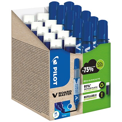 Pilot V-Board Master Markers & Refills, Medium Tip, Blue, Pack of 20(10 Markers and 10 Refills)