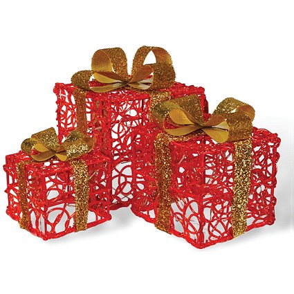 LED Outdoor/Indoor Light Up Christmas Presents Red Pack of 3 GH9068