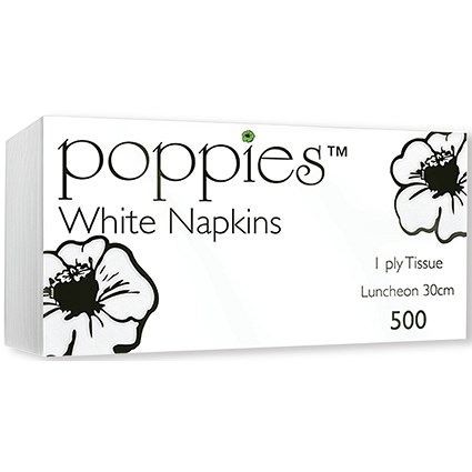 Poppies 1-Ply Napkins, 30cm, White, Pack of 500