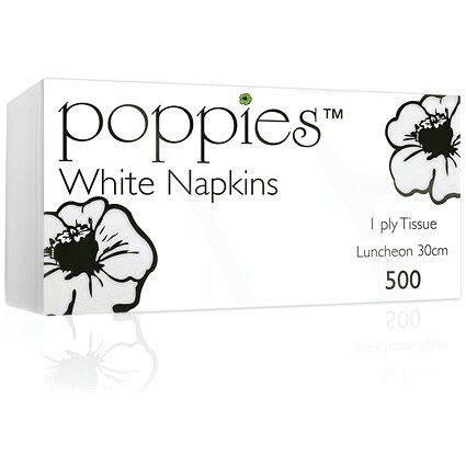 Poppies 1-Ply Napkins, 30cm, White, Pack of 5000