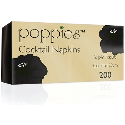 Poppies Cocktail Napkins, Black, Pack of 4000