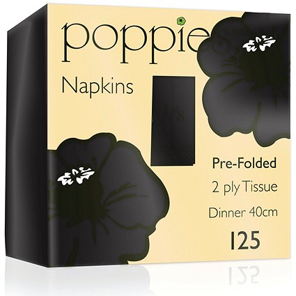 Poppies 2-Ply Napkins, 8 Fold, 40cm, Black, Pack of 2000