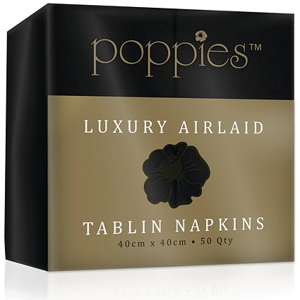 Poppies Tablin Napkins, 8 Fold, 40cm, Black, Pack of 500