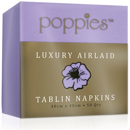 Poppies Tablin Napkins, 4 Fold, 40cm, Lilac, Pack of 500