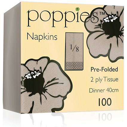 Poppies 2-Ply Napkins, 8 Fold, 40cm, Recycled Kraft, Pack of 2000