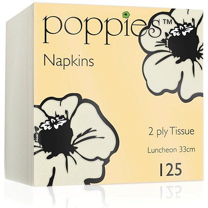 Poppies 2-Ply Napkins, 4 Fold, 33cm, Champagne, Pack of 2000