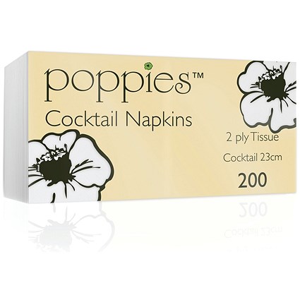 Poppies Cocktail Napkins, White, Pack of 2000