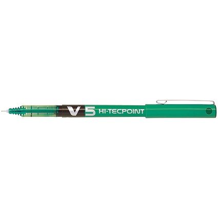 Pilot V5 Rollerball Pen, Needle Tip 0.5mm, Line 0.3mm, Green, Pack of 12