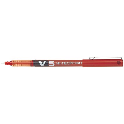 Pilot V5 Rollerball Pen, Needle Tip 0.5mm, Line 0.3mm, Red, Pack of 12