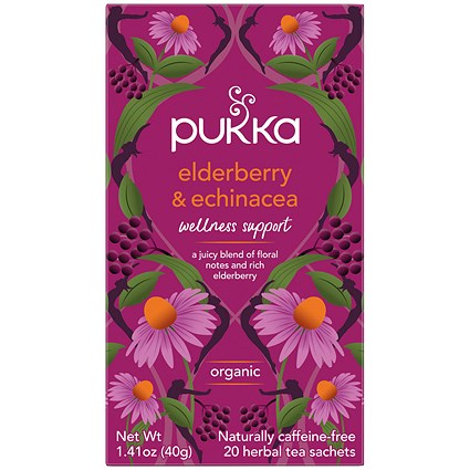 Pukka Elderberry and Echinacea Organic Tea Bags, Pack of 20