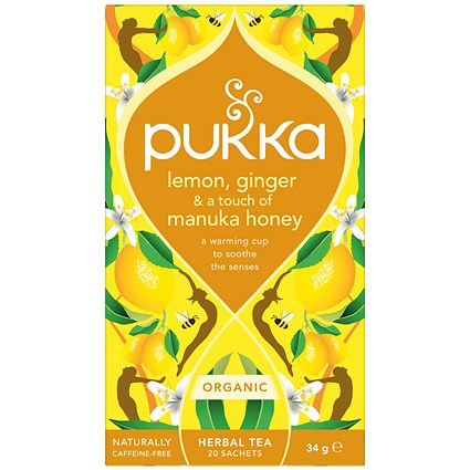 Pukka Organic Lemon Ginger & Manuka Honey Tea Bags, Pack of 20