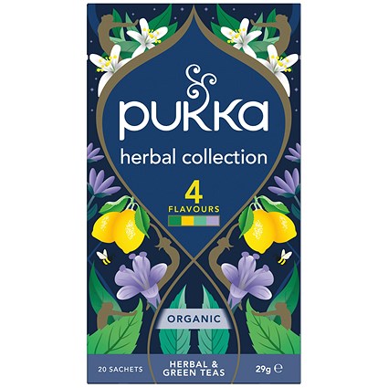 Pukka Organic Herbal and Green Tea Collection Tea Bags, Pack of 20 Pukka Organic Herbal and Green Tea Collection Tea Bags, Pack of 20