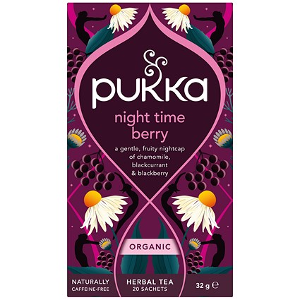Pukka Organic Night Time Berry Herbal Tea Bags, Pack of 20