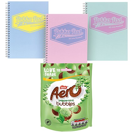 Pukka Pad Pastel Jotta Pad A5 (3 Pack) - Get Nestle Aero Bubbles Peppermint Milk Chocolate Sharing Bag, 92g Free