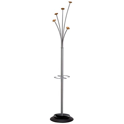 Alba Hat and Coat Stand: Silver and Wood