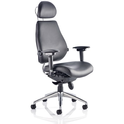 Chiro Plus Ultimate Bonded Leather Chair, Headrest, Height Adjustable Arms, Black - Delivered Built
