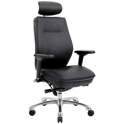 Domino Bonded Leather Operator Chair, Headrest, Height Adjustable Arms, Black
