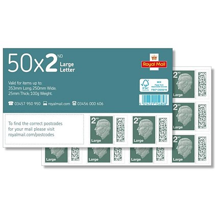 Royal Mail Second Class Large Postage Stamp Sheet, Pack of 50
