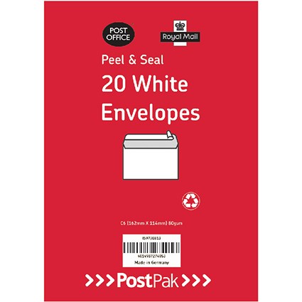 Postpak C6 Envelopes, Peel and Seal, 80gsm, Manilla, 26 Packs of 20