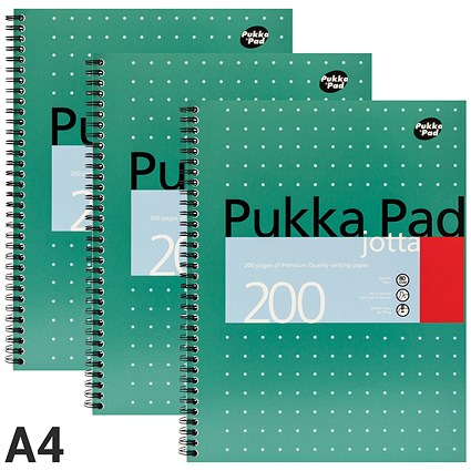 Pukka Pad Jotta Wirebound Notebook, A4, Ruled & Perforated, 200 Pages, Green, Pack of 3 Pukka Pad Jotta Wirebound Notebook, A4, Ruled & Perforated, 200 Pages, Green, Pack of 3