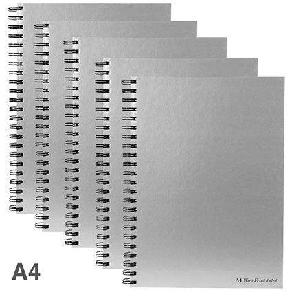 Pukka Pad Hardback Wirebound Notebook, A4, Ruled & Perforated, Margin, 160 Pages, Pack of 5