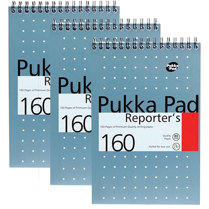 Pukka Pad Reporters Wirebound Notebook, 205x140mm, Ruled & Perforated, 160 Pages, Blue, Pack of 3 Pukka Pad Reporters Wirebound Notebook, 205x140mm, Ruled & Perforated, 160 Pages, Blue, Pack of 3