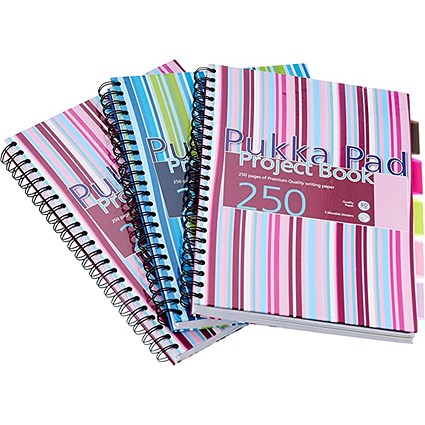 Pukka Pad Stripes Wirebound Hardback Project Notebook 250 Pages A4 Blue/Pink (Pack of 3)