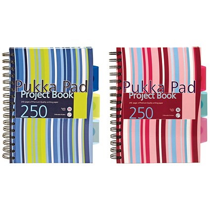 Pukka Pad Stripes Wirebound Hardback Project Notebook 250 Pages A5 Blue/Pink (Pack of 3)