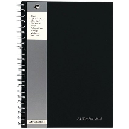 Pukka Pad Wirebound Notebook, A4, Ruled with Margin, 160 Pages, Black, Pack of 5 Pukka Pad Wirebound Notebook, A4, Ruled with Margin, 160 Pages, Black, Pack of 5