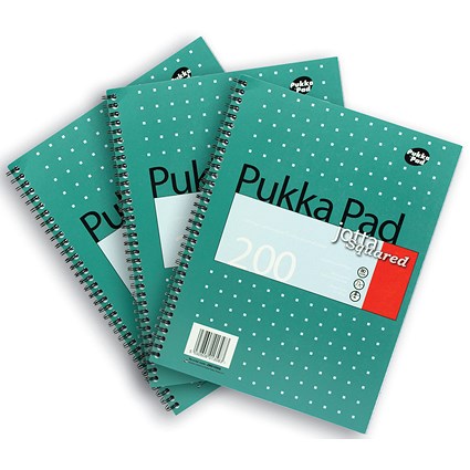 Pukka Pad Jotta Squared Wirebound Notebook, A4, Squares for Graphs, Punched & Perforated, 200 Pages, Green, Pack of 3 Pukka Pad Jotta Squared Wirebound Notebook, A4, Squares for Graphs, Punched & Perforated, 200 Pages, Green, Pack of 3