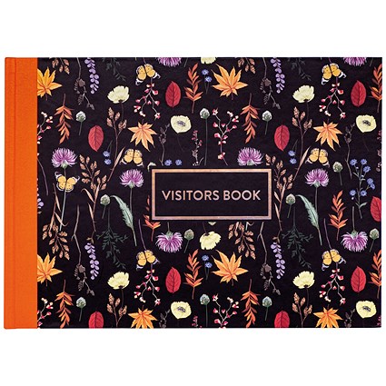 Pukka Pad Bloom Visitors Book, Casebound, 96 Pages, Black Floral