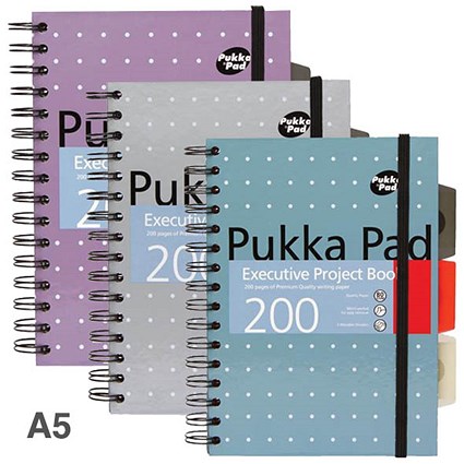 Pukka Pad Metallic Executive Project Book, A5, Ruled & Perforated, 200 Pages, Pack of 3