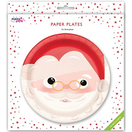 Pukka Party Christmas Santa Design Paper Plates, 228mm, Pack of 8