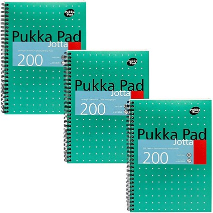 Pukka Pad Jotta Wirebound Notebook, B5, Ruled & Perforated, 200 Pages, Green, Pack of 3