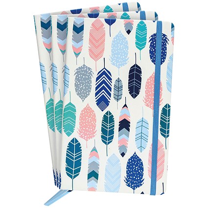 Pukka Feathers Casebound Journal, 210x133mm, Ruled, 192 Pages, Multicoloured, Pack of 3