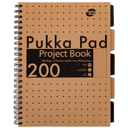 Pukka Pad Kraft Project Book, A4, Ruled, 200 Pages, Brown, Pack of 3