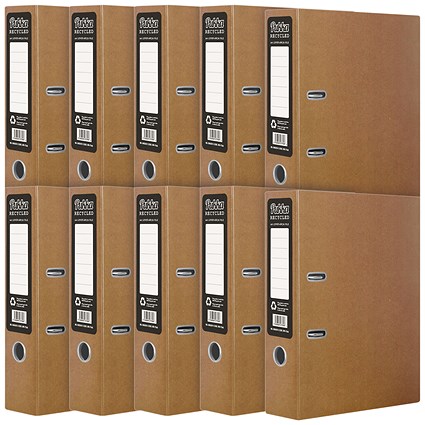 Pukka Recycled A4 Lever Arch Files, 75mm Spine, Board, Brown, Pack of 10