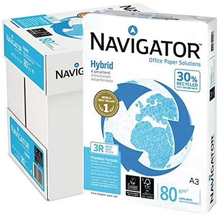 Navigator A3 Hybrid 30% Recycled Paper, 80gsm, Box (5 x 500 Sheets)
