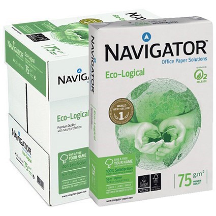 Paper Code Navigator Navigator A4 Eco-logical Paper, White, 75gsm, Box (5 x 500 Sheets ...