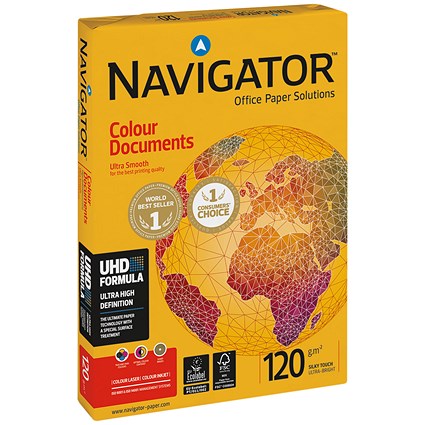 Navigator A4 Colour Documents Paper, White, 120gsm, Ream (250 Sheets) Navigator A4 Colour Documents Paper, White, 120gsm, Ream (250 Sheets)