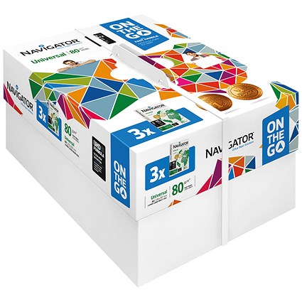 Navigator A4 Universal On The Go Paper, White, 80gsm, Small Box (3 x 500 Sheets)