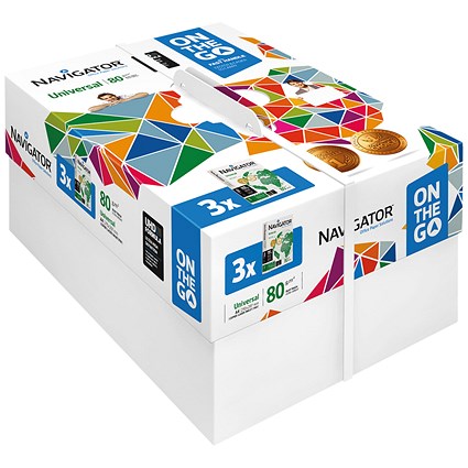 Navigator Universal On The Go A4 Paper, White, 80gsm, Small Box (3 x 500 Sheets)