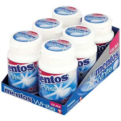 Mentos White Peppermin Chewing Gum Bottles, 40 Pieces Per Bottle, Pack of 6