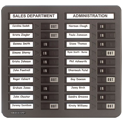 Indesign 20 Names In/Out Board Grey Indesign 20 Names In/Out Board Grey