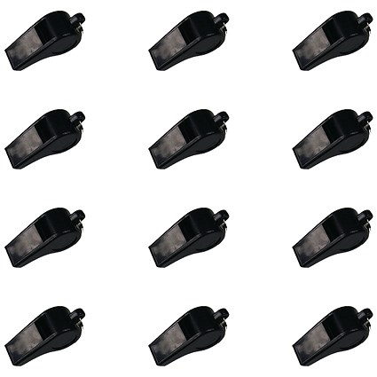 Plastic Whistles Large Black (Pack of 12)